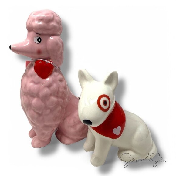 Target Spritz Valentine's Day Ceramic Target Bullseye Dog & Poodle Pink Set - Picture 1 of 8